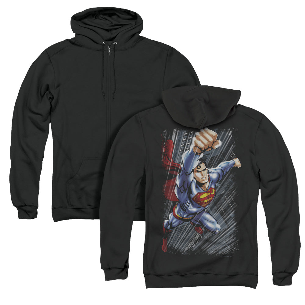 Superman Faster Than Back Print Zipper Mens Hoodie Black