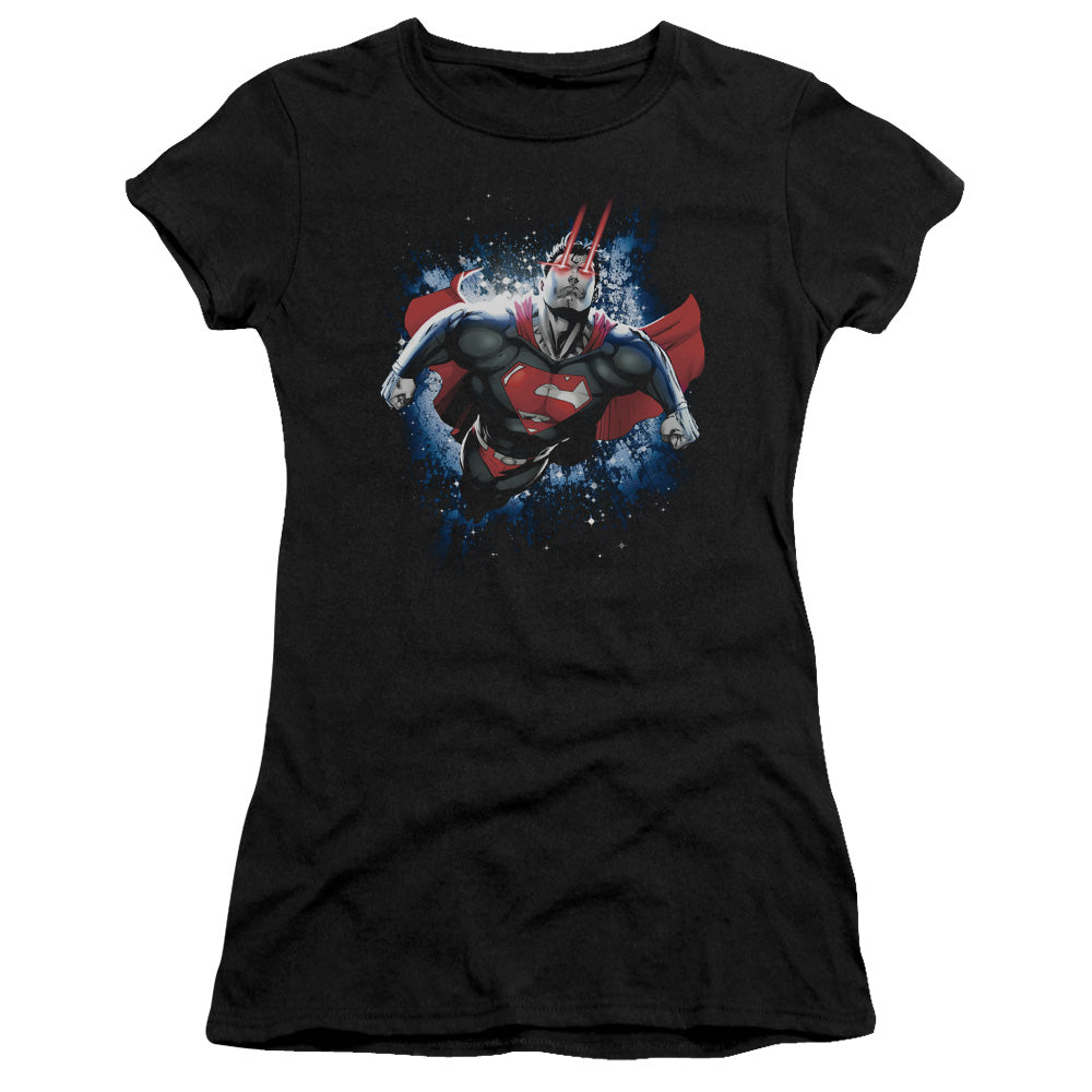 Superman Stardust Junior Sheer Cap Sleeve Womens T Shirt Black