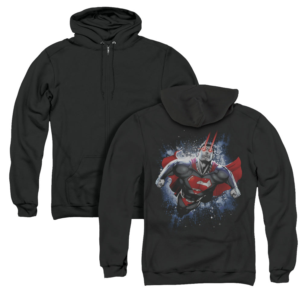 Superman Stardust Back Print Zipper Mens Hoodie Black