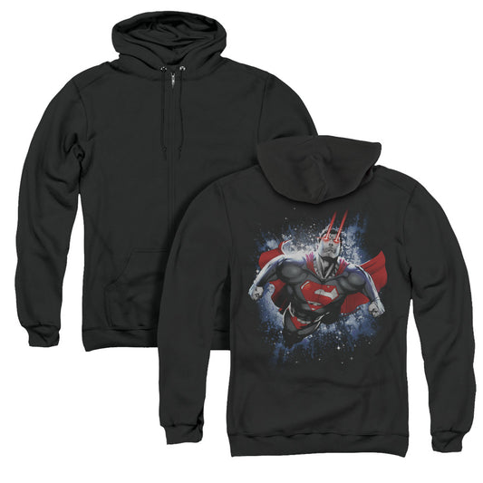 Superman Stardust Back Print Zipper Mens Hoodie Black