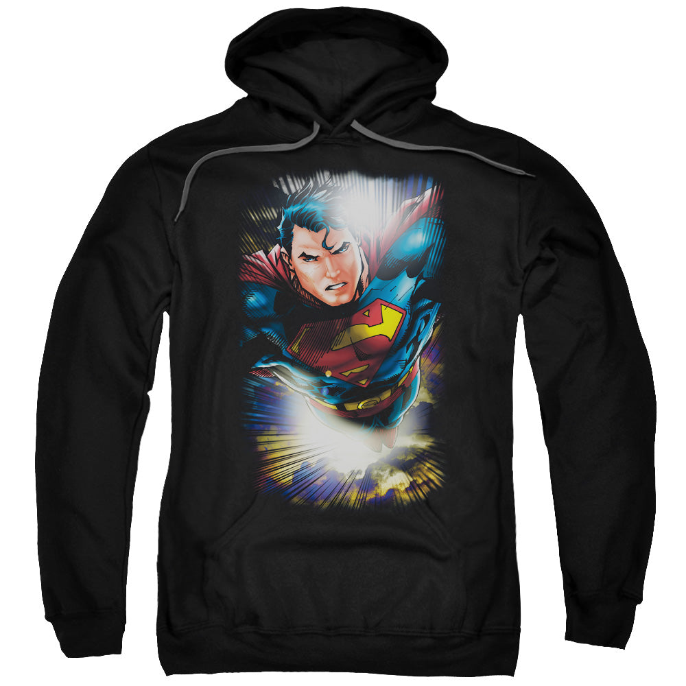 Superman In The Sky Mens Hoodie Black