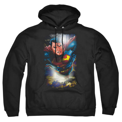 Superman In The Sky Mens Hoodie Black