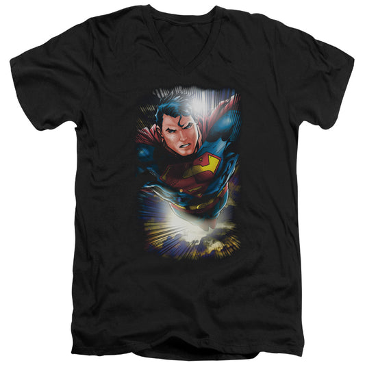 Superman In The Sky Mens Slim Fit V Neck T Shirt Black