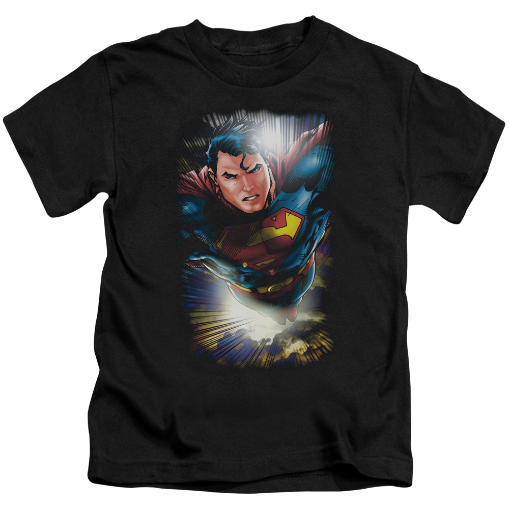 Superman In The Sky Juvenile Kids Youth T Shirt Black