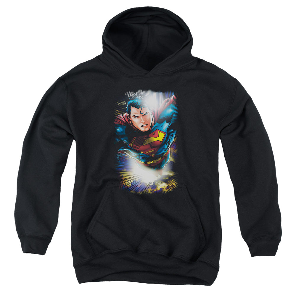 Superman In The Sky Kids Youth Hoodie Black