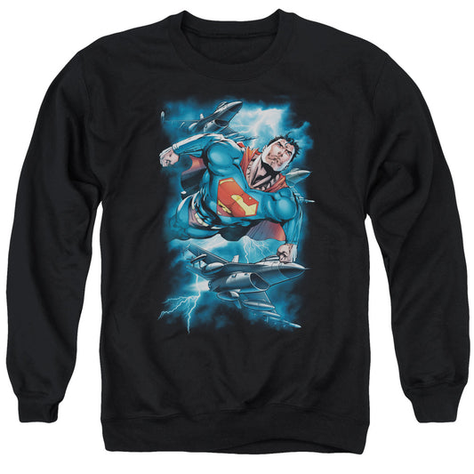 Superman Stormy Flight Mens Crewneck Sweatshirt Black