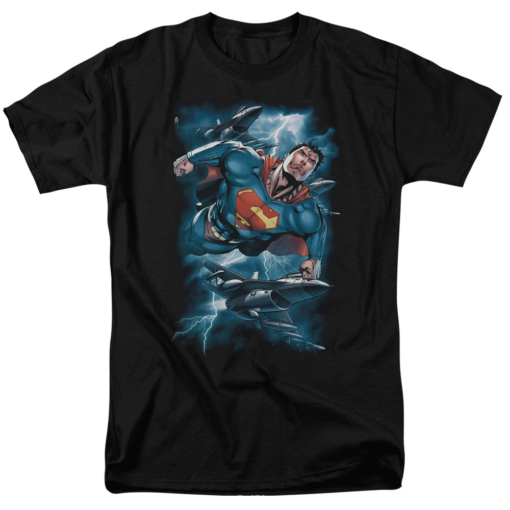 Superman Stormy Flight Mens T Shirt Black