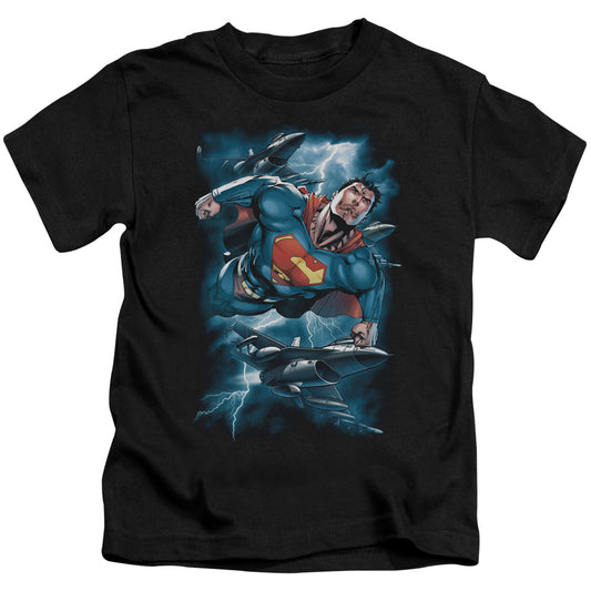 Superman Stormy Flight Juvenile Kids Youth T Shirt Black