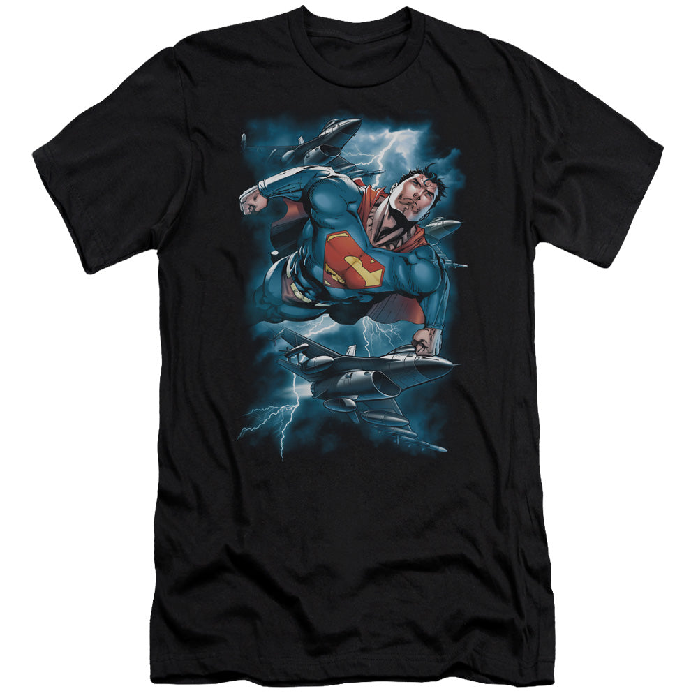 Superman Stormy Flight Slim Fit Mens T Shirt Black