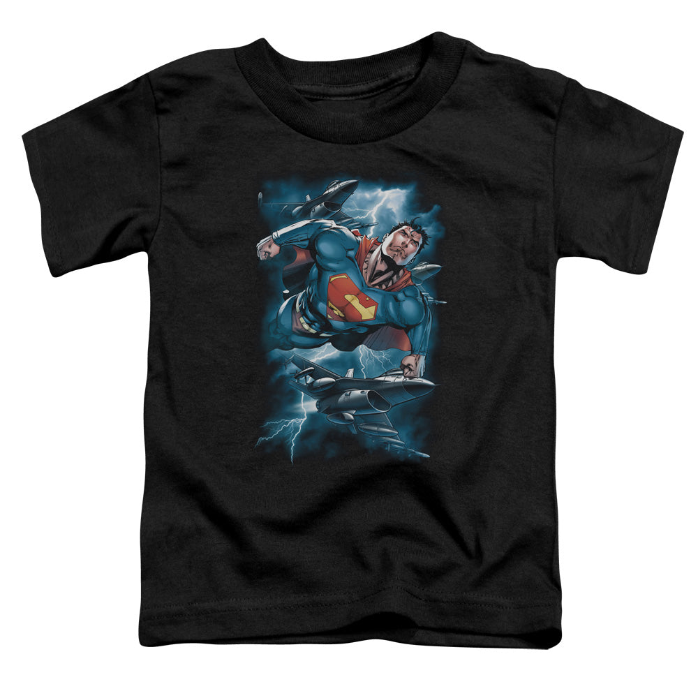 Superman Stormy Flight Toddler Kids Youth T Shirt Black