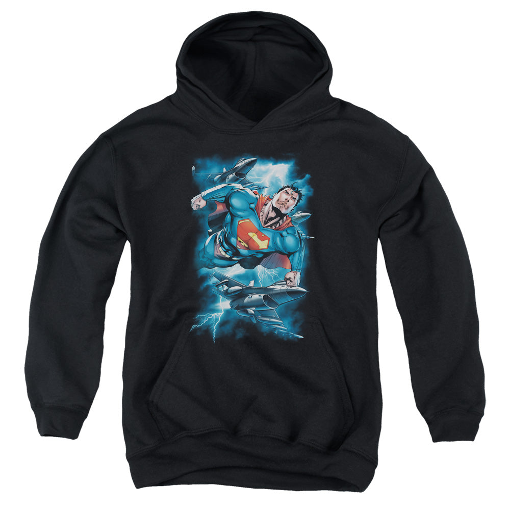 Superman Stormy Flight Kids Youth Hoodie Black