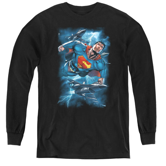 Superman Stormy Flight Long Sleeve Kids Youth T Shirt Black