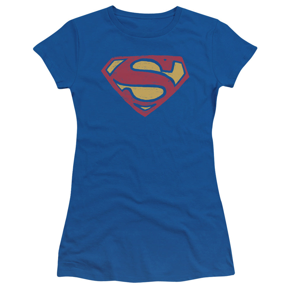 Superman Super Rough Junior Sheer Cap Sleeve Womens T Shirt Royal Blue