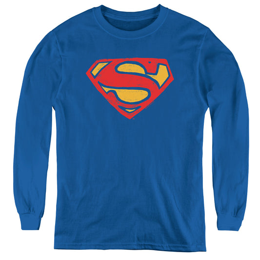 Superman Super Rough Long Sleeve Kids Youth T Shirt Royal Blue