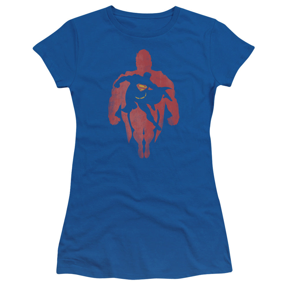 Superman Super Knockout Junior Sheer Cap Sleeve Womens T Shirt Royal Blue