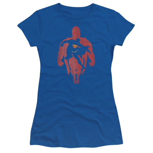 Superman Super Knockout Junior Sheer Cap Sleeve Womens T Shirt Royal Blue