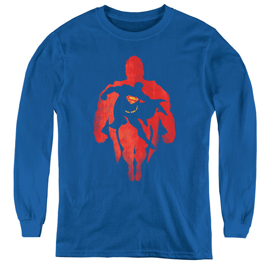 Superman Super Knockout Long Sleeve Kids Youth T Shirt Royal Blue