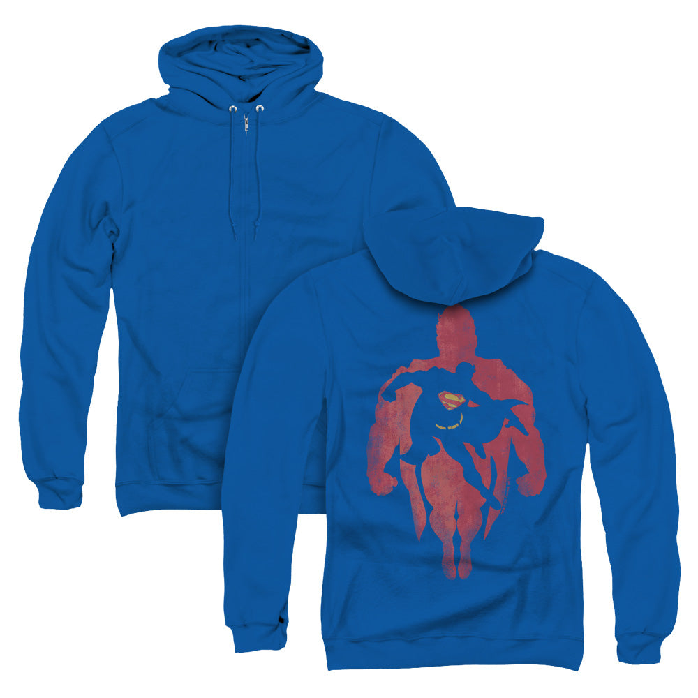 Superman Super Knockout Back Print Zipper Mens Hoodie Royal Blue