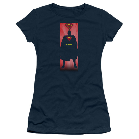 Superman Block Junior Sheer Cap Sleeve Womens T Shirt Navy