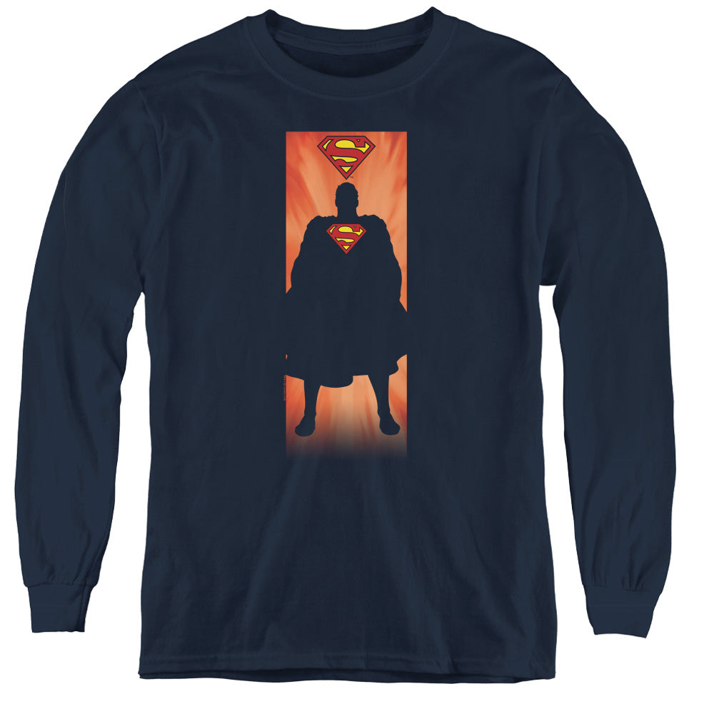 Superman Block Long Sleeve Kids Youth T Shirt Navy