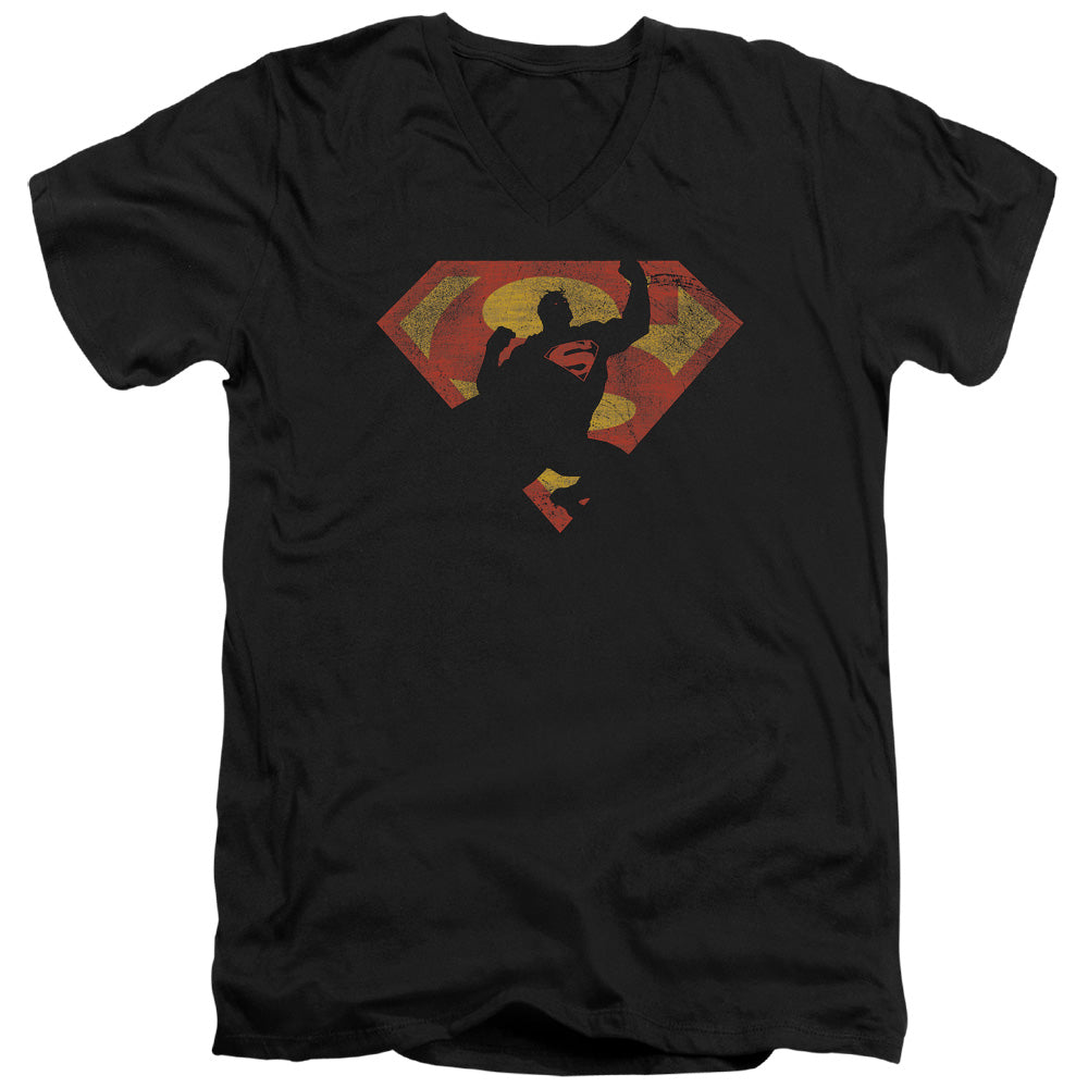 Superman S Shield Knockout Mens Slim Fit V Neck T Shirt Black