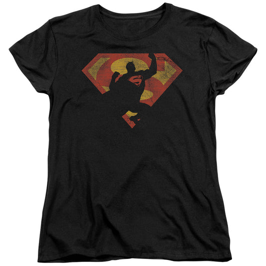 Superman S Shield Knockout Womens T Shirt Black