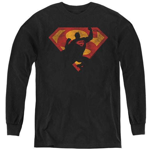 Superman S Shield Knockout Long Sleeve Kids Youth T Shirt Black