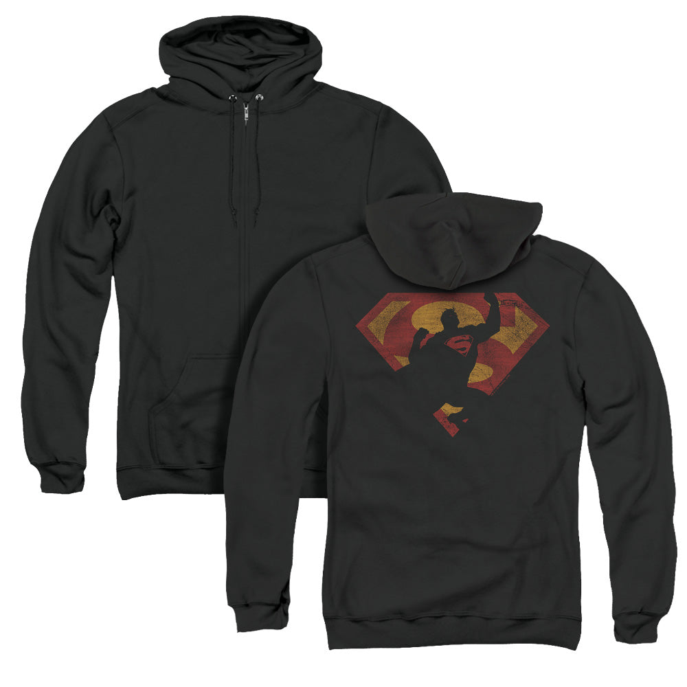 Superman S Shield Knockout Back Print Zipper Mens Hoodie Black