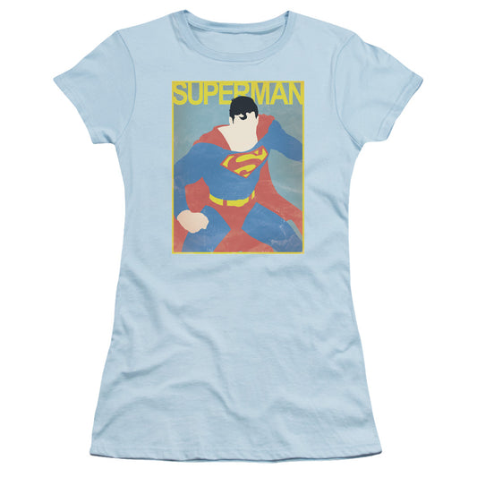 Superman Simple Poster Junior Sheer Cap Sleeve Womens T Shirt Light Blue