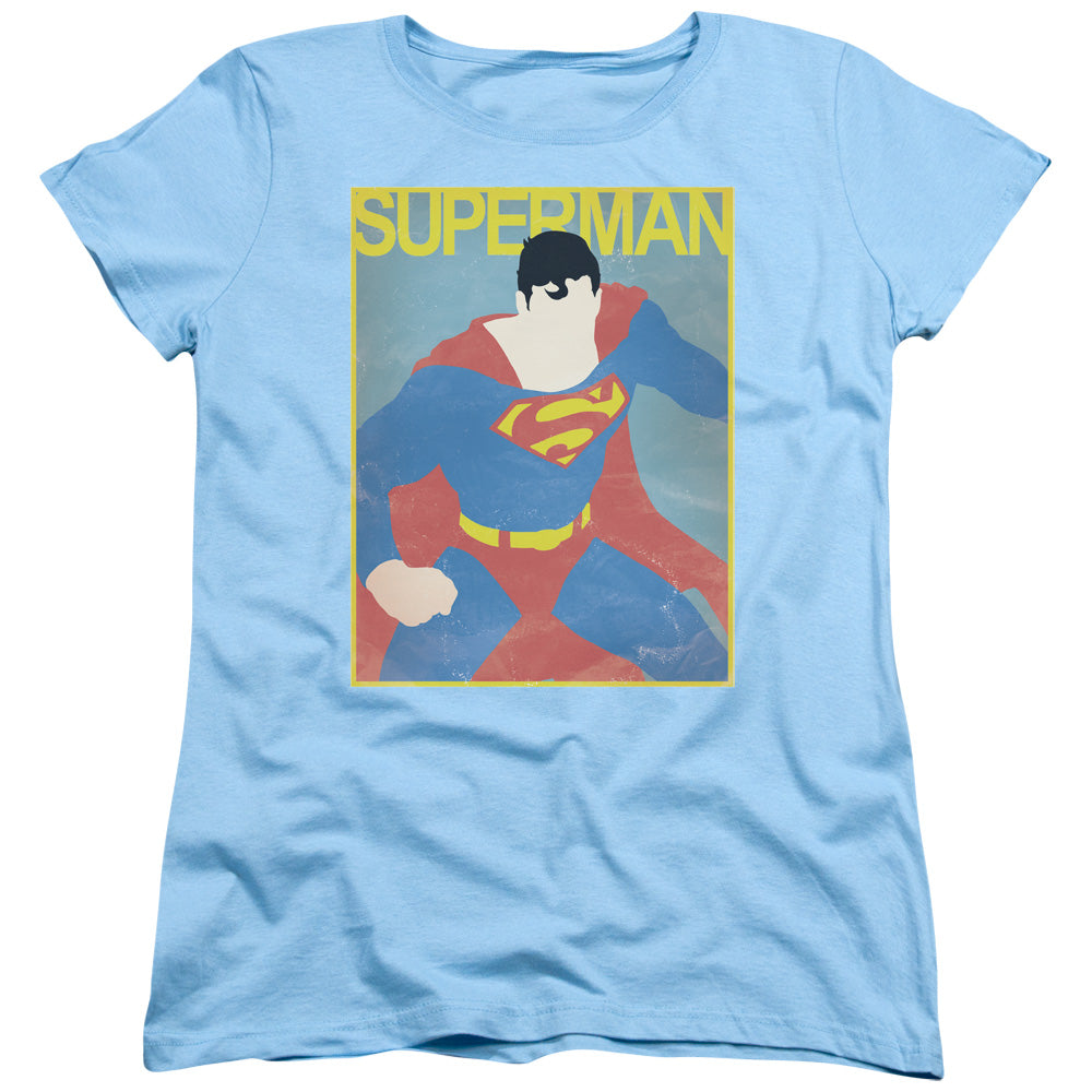 Superman Simple Poster Womens T Shirt Light Blue