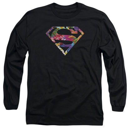 Superman Hawaiian Shield Mens Long Sleeve Shirt Black