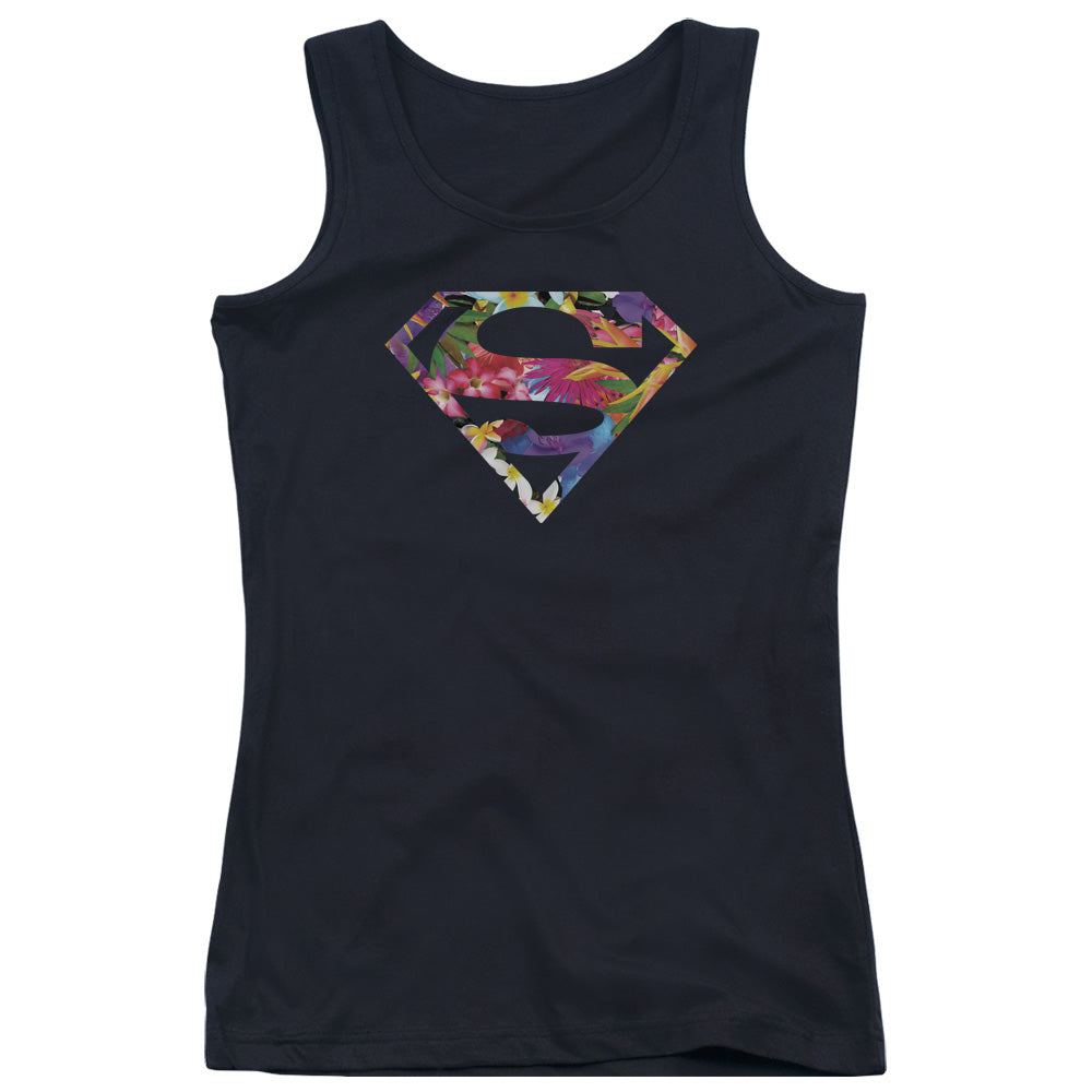 Superman Hawaiian Shield Womens Tank Top Shirt Black