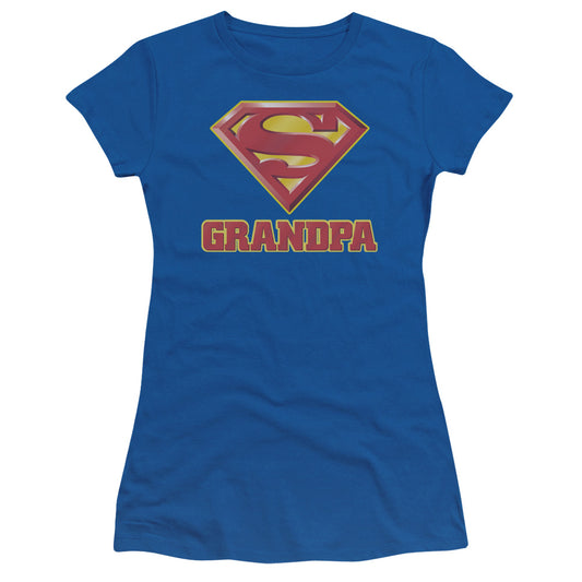 Superman Super Grandpa Junior Sheer Cap Sleeve Womens T Shirt Royal Blue