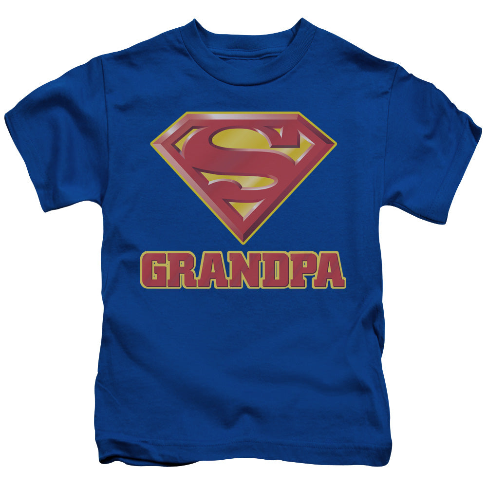 Superman Super Grandpa Juvenile Kids Youth T Shirt Royal Blue