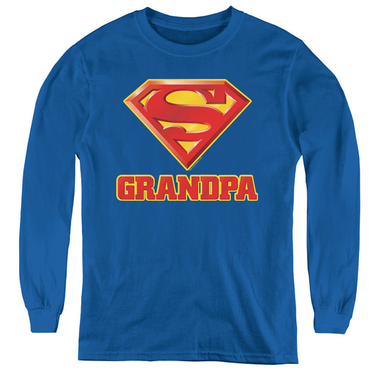 Superman Super Grandpa Long Sleeve Kids Youth T Shirt Royal Blue