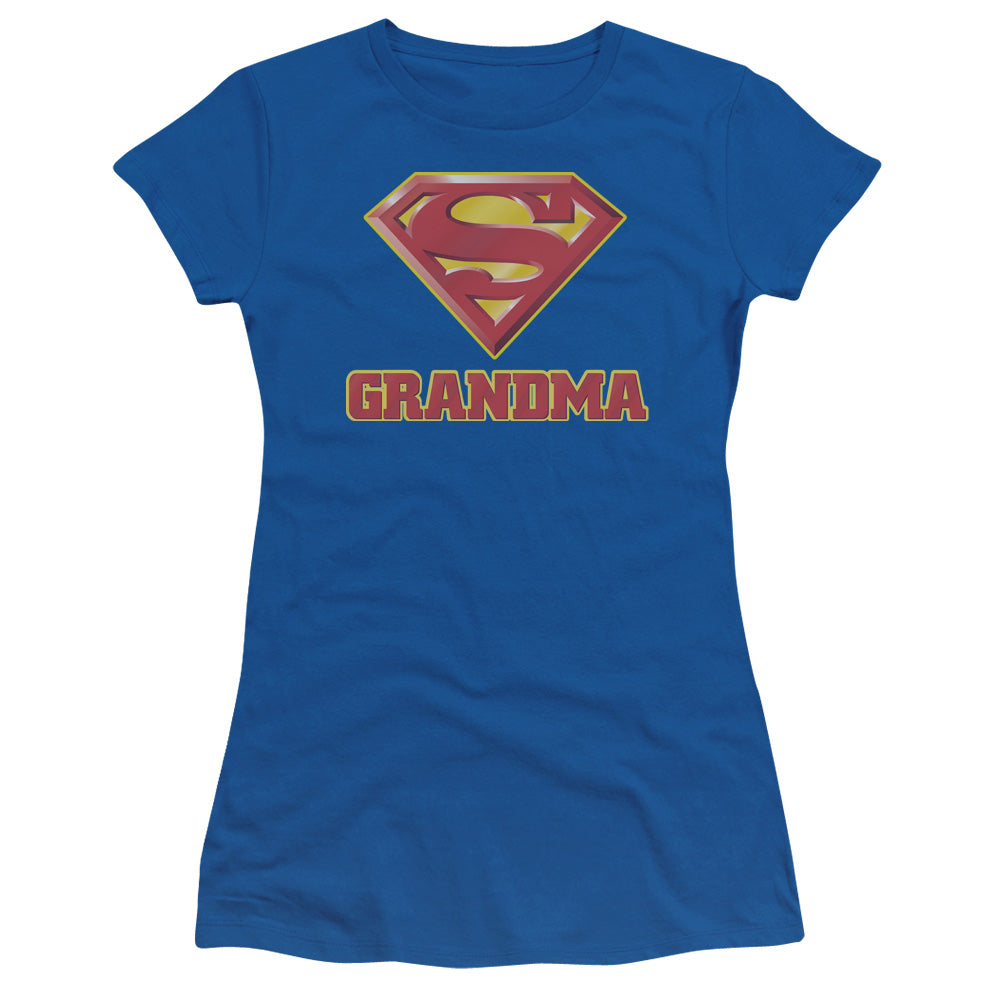 Superman Super Grandma Junior Sheer Cap Sleeve Womens T Shirt Royal Blue