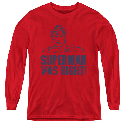 Superman Was Right Long Sleeve Kids Youth T Shirt Red