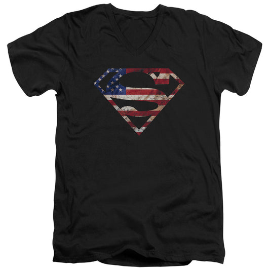 Superman Super Patriot Mens Slim Fit V Neck T Shirt Black