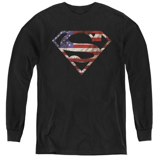 Superman Super Patriot Long Sleeve Kids Youth T Shirt Black