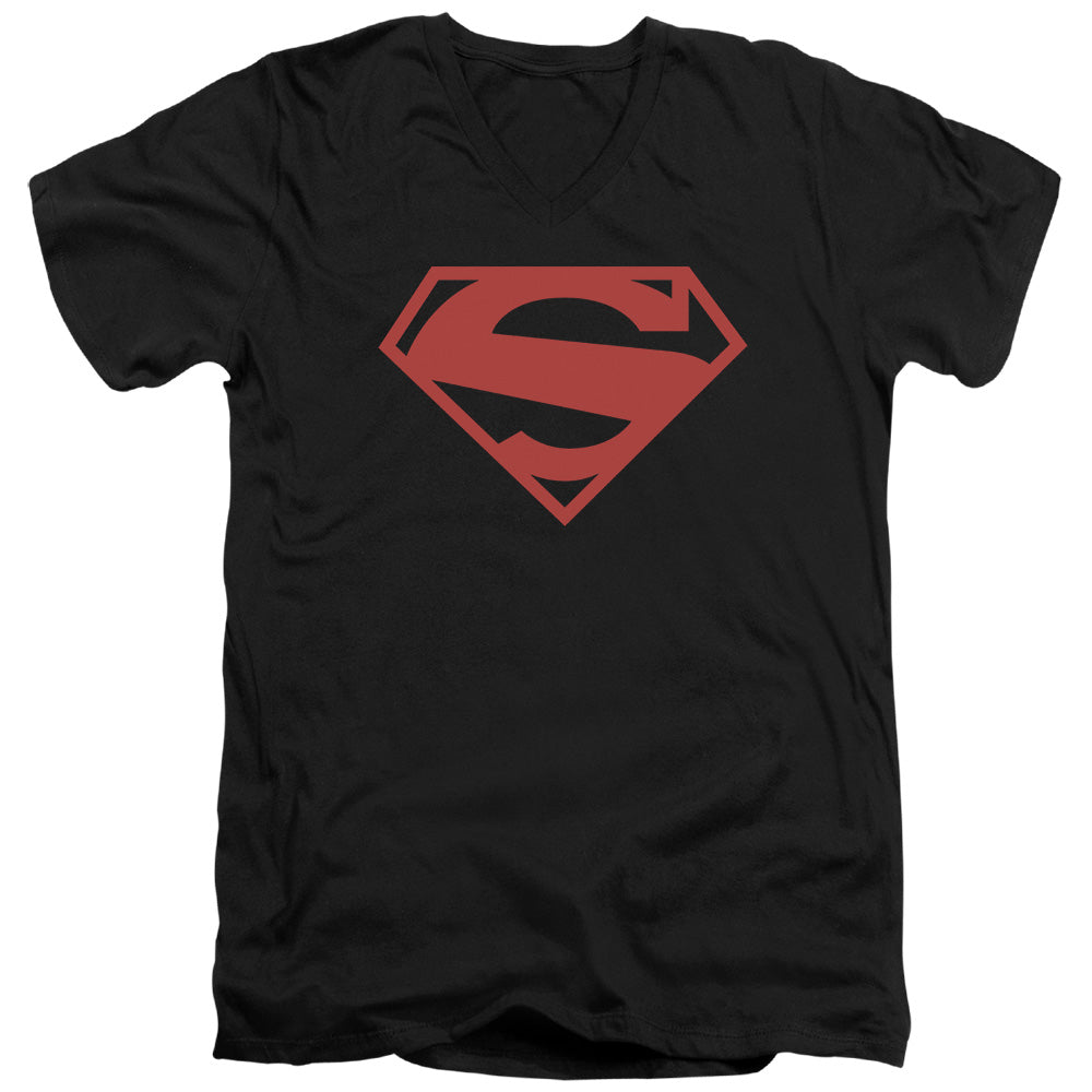 Superman 52 Red Block Mens Slim Fit V Neck T Shirt Black