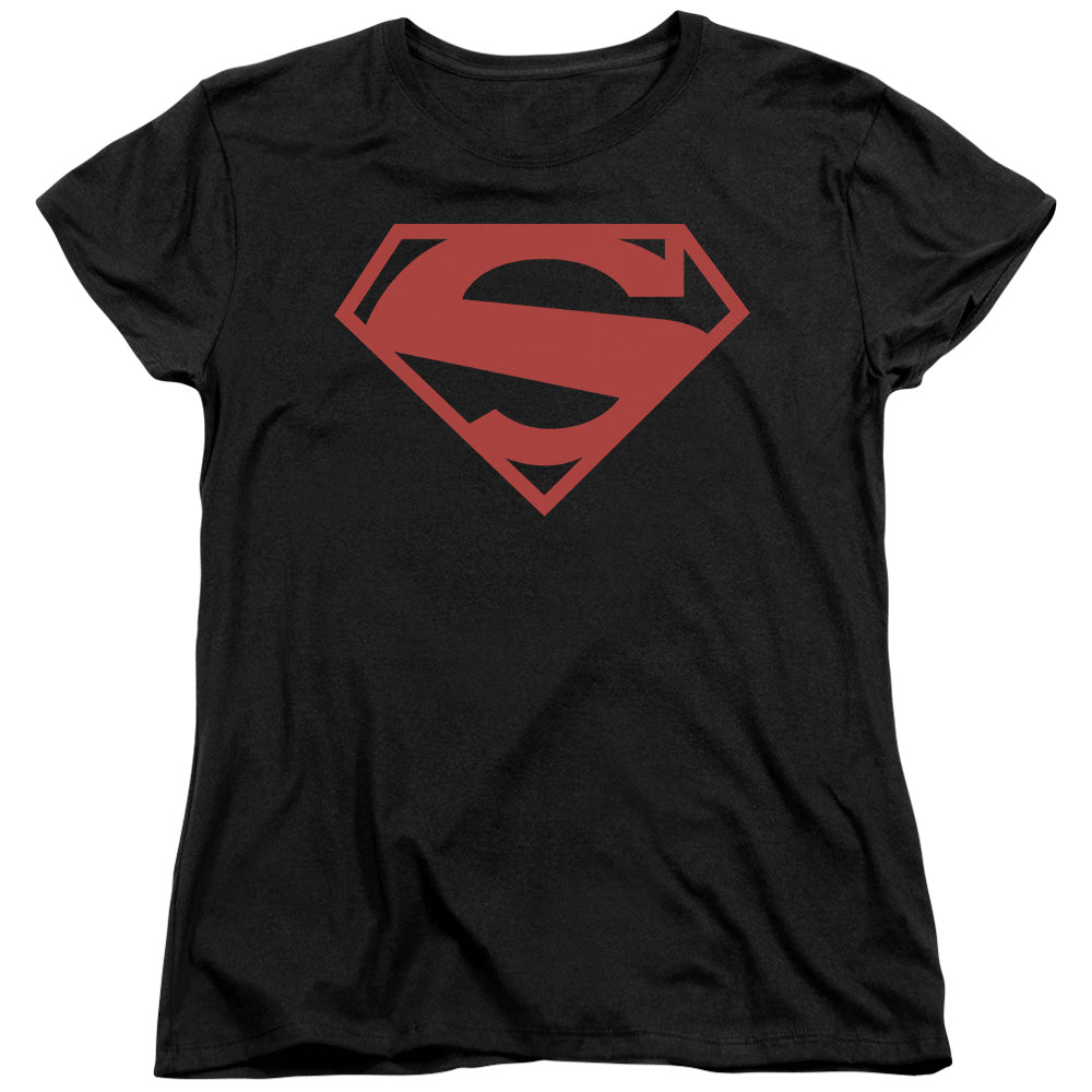 Superman 52 Red Block Womens T Shirt Black