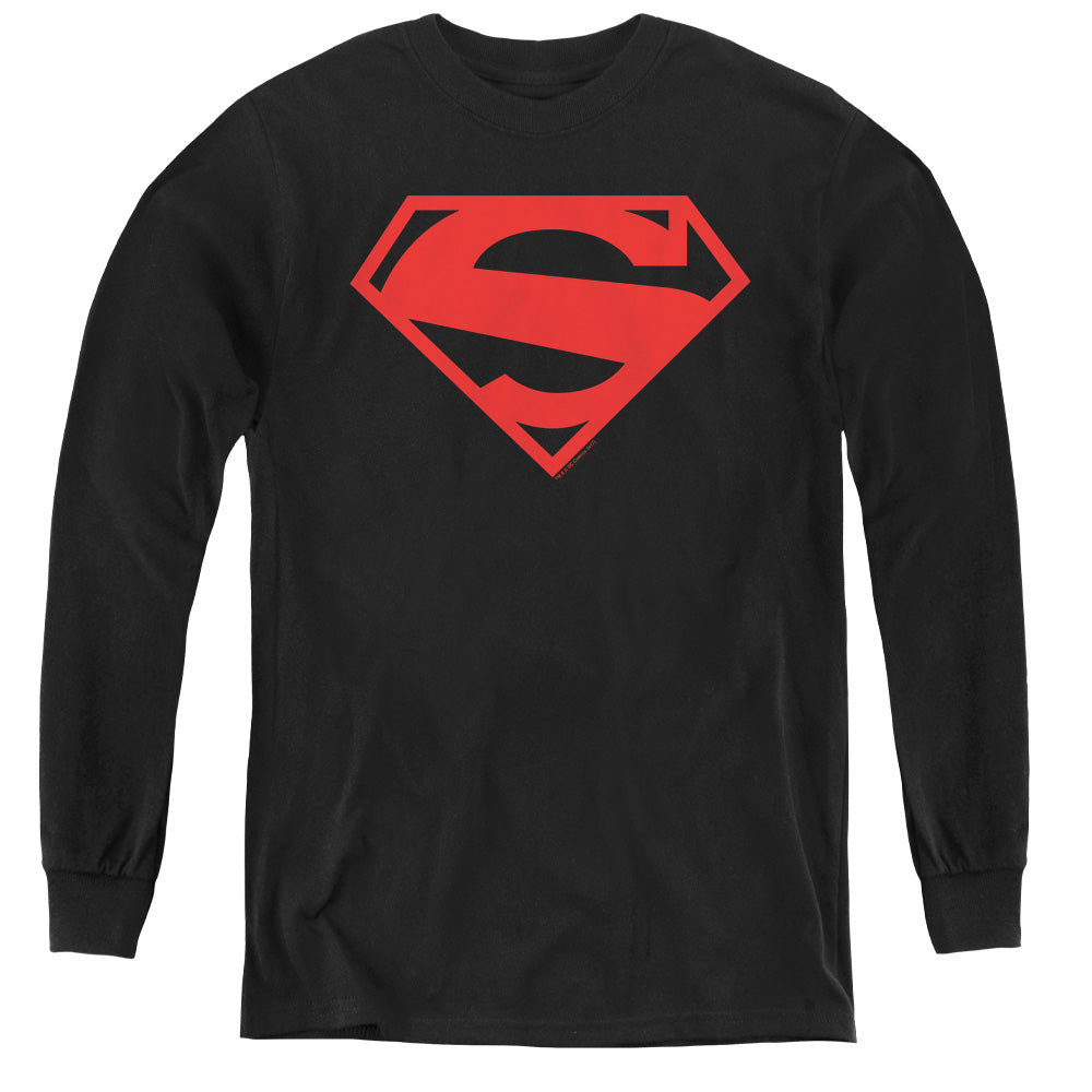 Superman 52 Red Block Long Sleeve Kids Youth T Shirt Black