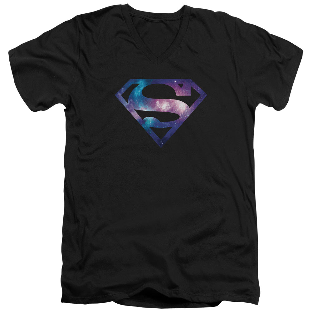 Superman Galaxy Shield Mens Slim Fit V Neck T Shirt Black