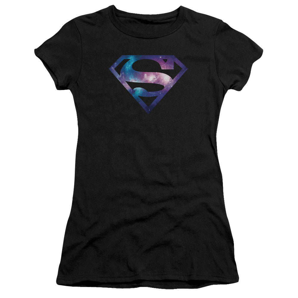 Superman Galaxy Shield Junior Sheer Cap Sleeve Womens T Shirt Black