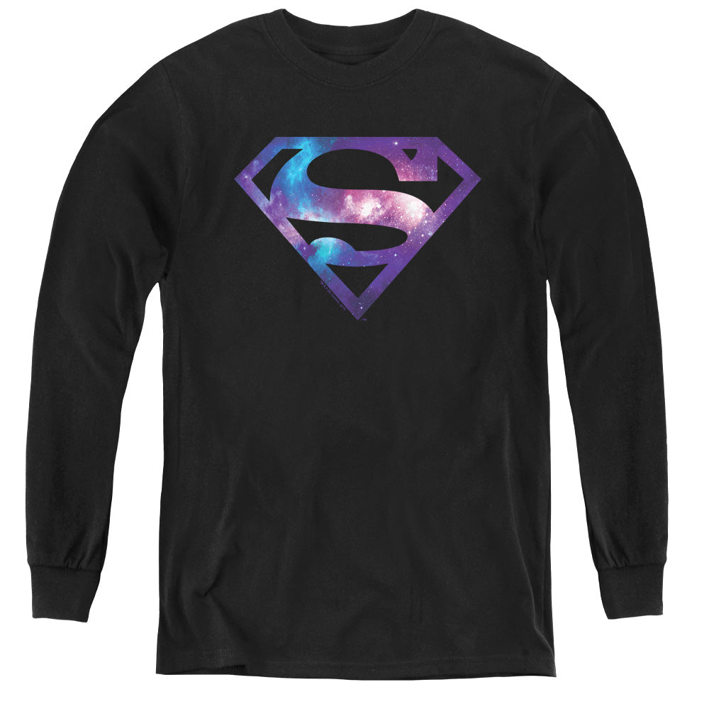 Superman Galaxy Shield Long Sleeve Kids Youth T Shirt Black