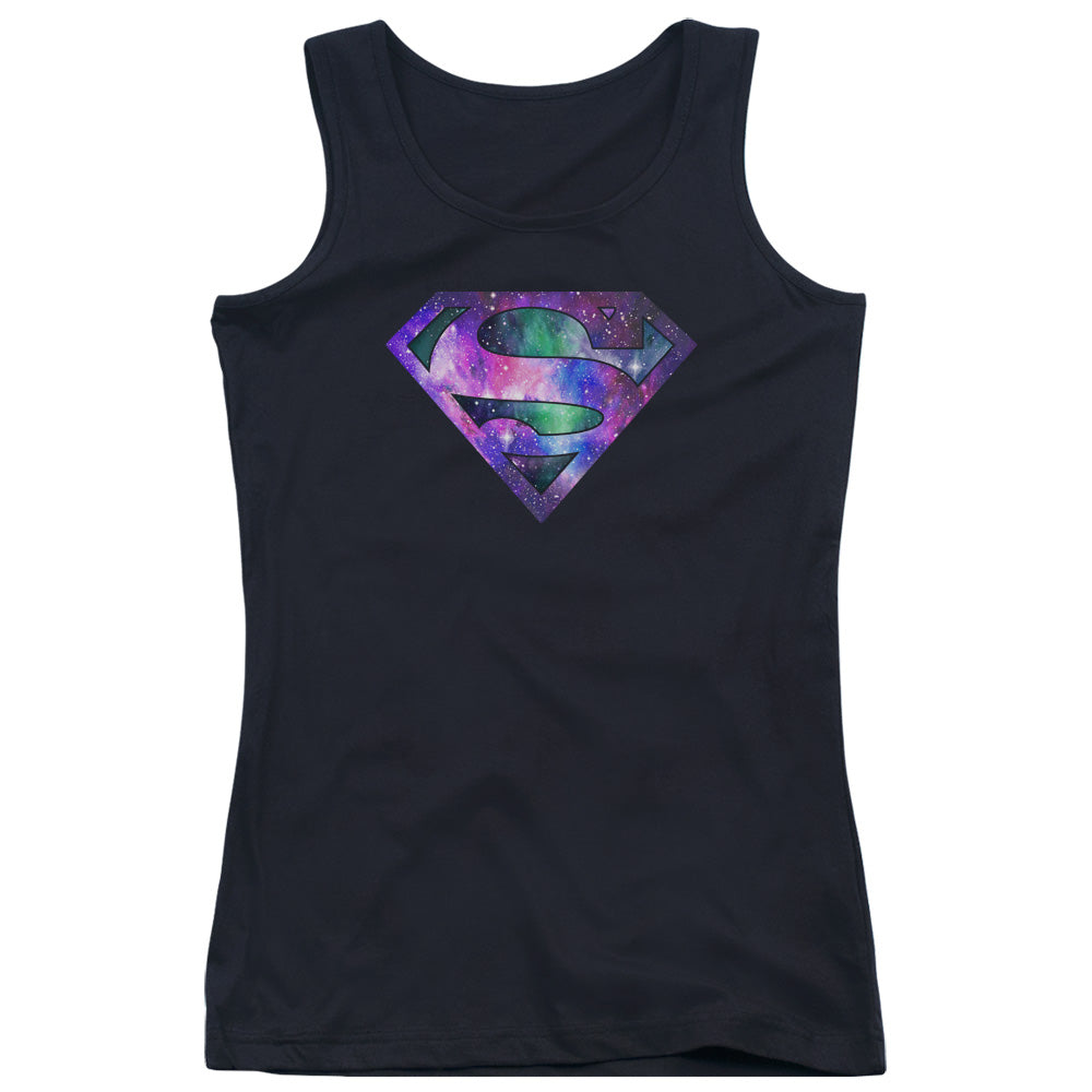 Superman Galaxies Shield Womens Tank Top Shirt Black