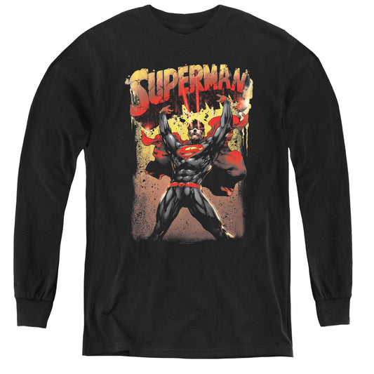 Superman Lift Up Long Sleeve Kids Youth T Shirt Black