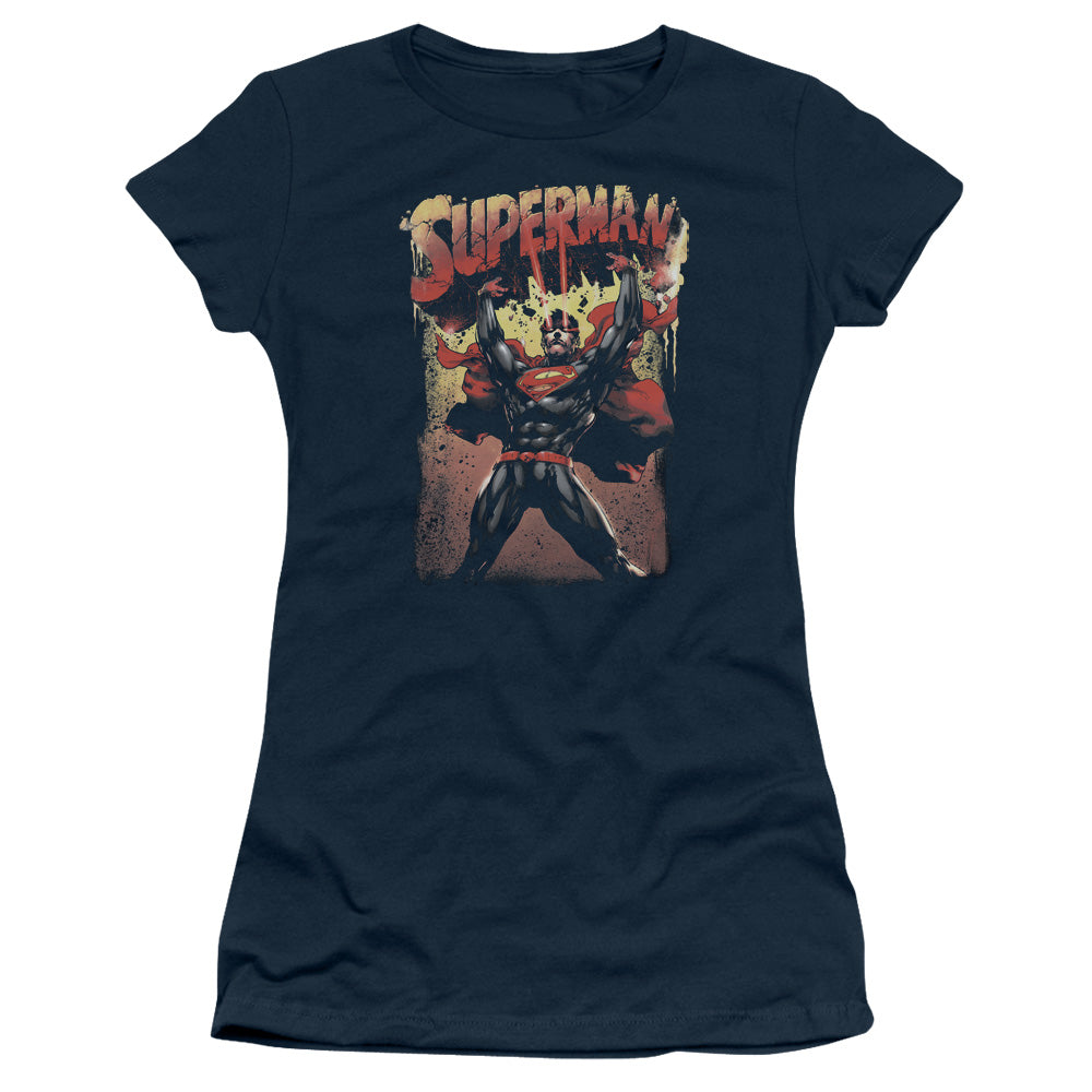 Superman Lift Up Junior Sheer Cap Sleeve Womens T Shirt Navy