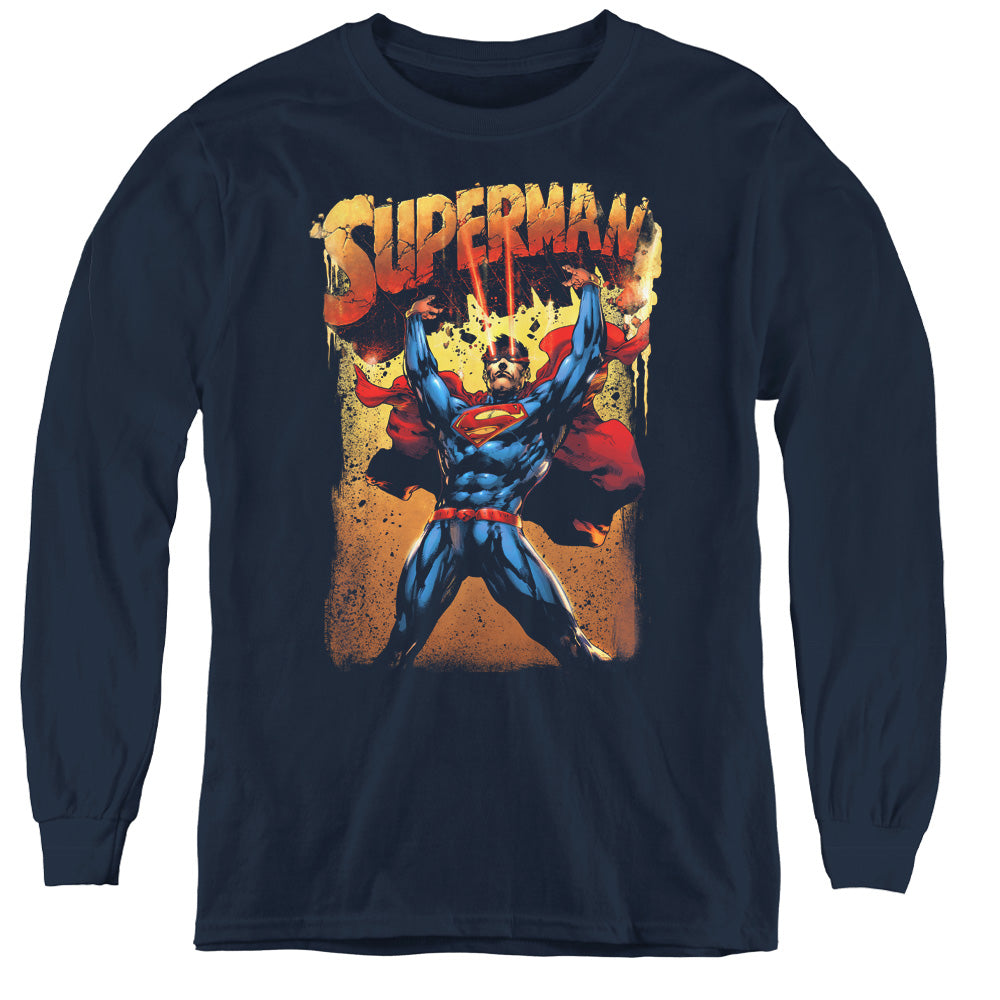 Superman Lift Up Long Sleeve Kids Youth T Shirt Navy