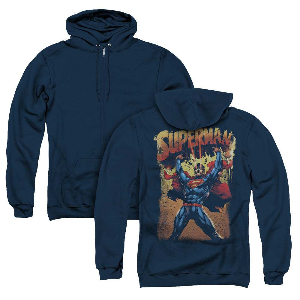 Superman Lift Up Back Print Zipper Mens Hoodie Navy